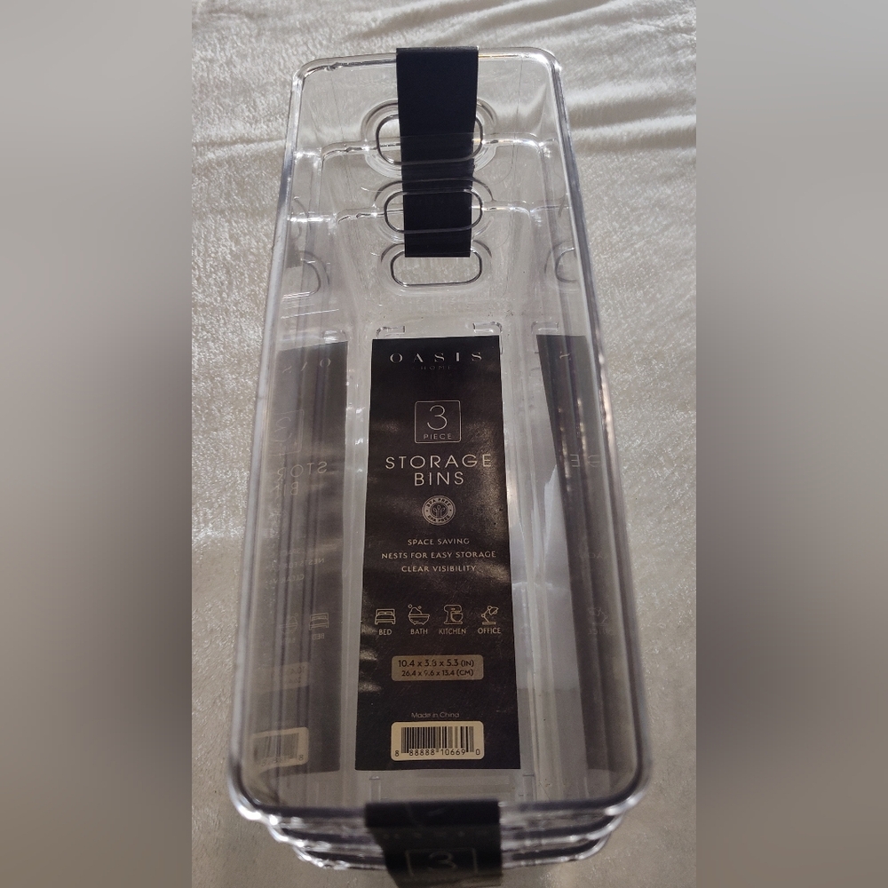 NWT! Oasis Clear Storage Bins - 3 Piece Set